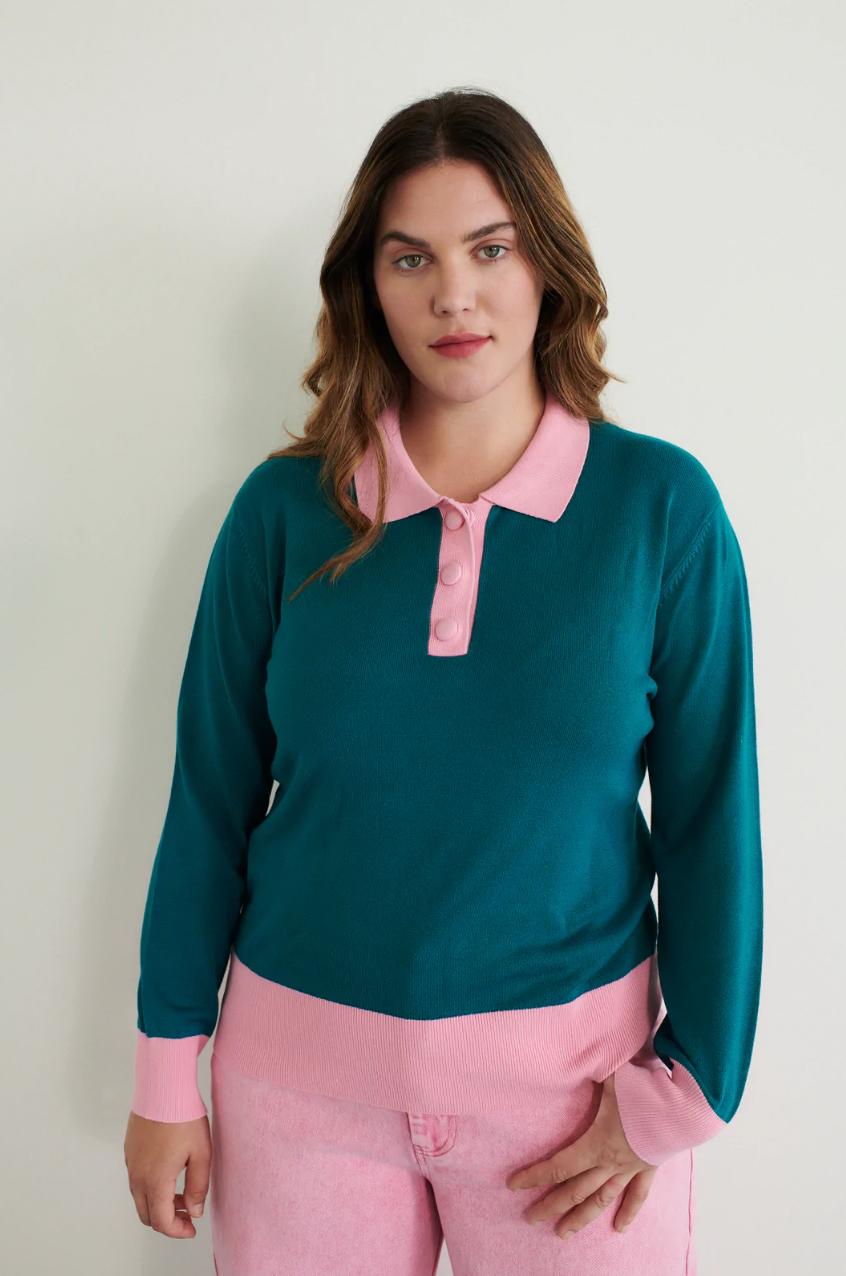 Mary Colorblock Polo Sweater